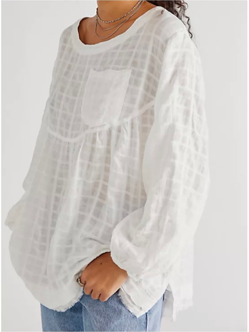 Free People We The Free Moon City Long Sleeve Baby-Doll Silhouetteย Gauze Peasant